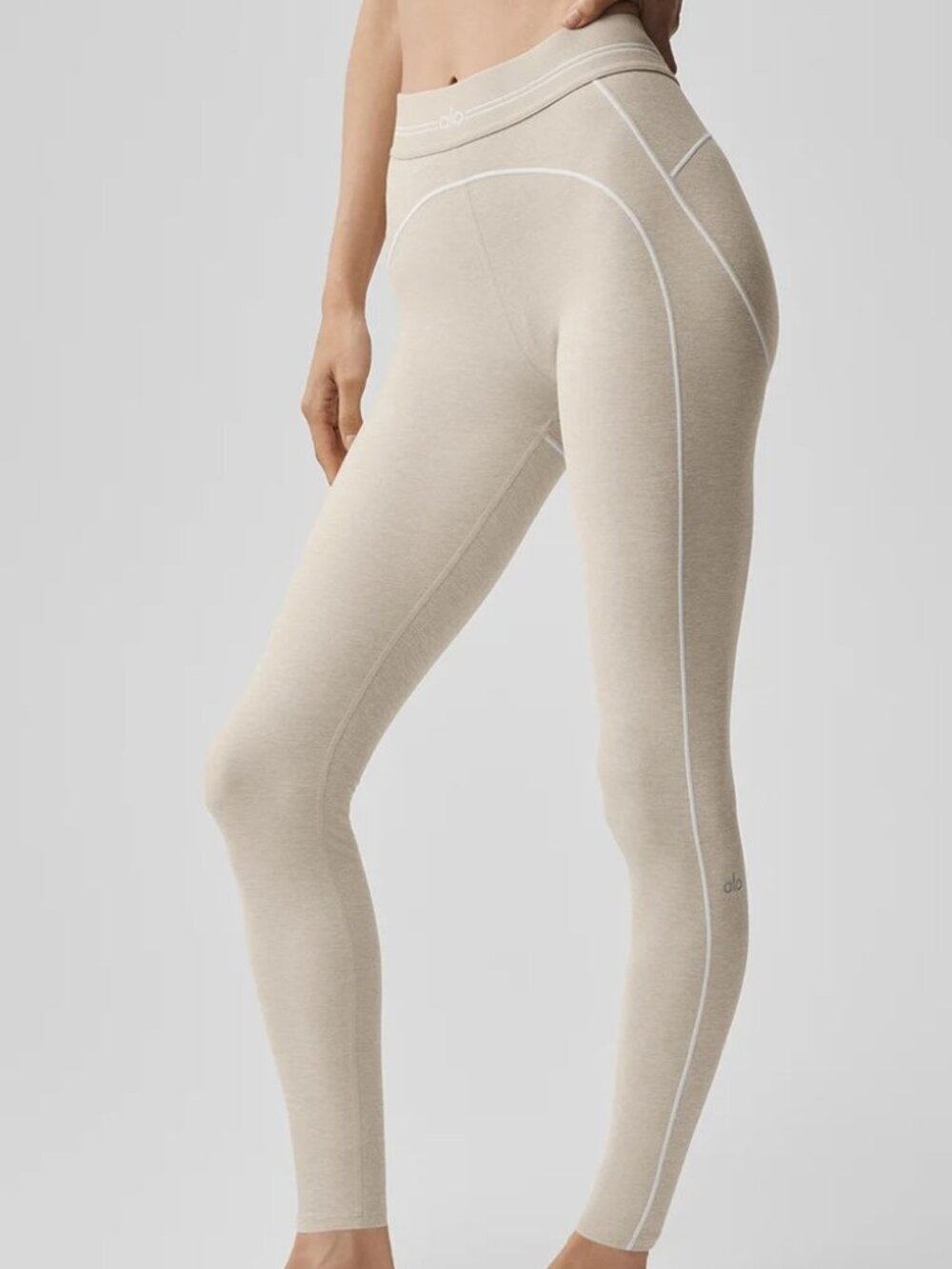 Women's alo 7/8 High Waisted Alosoft Heart Throb Legging/Oatmeal Heater/Size: S